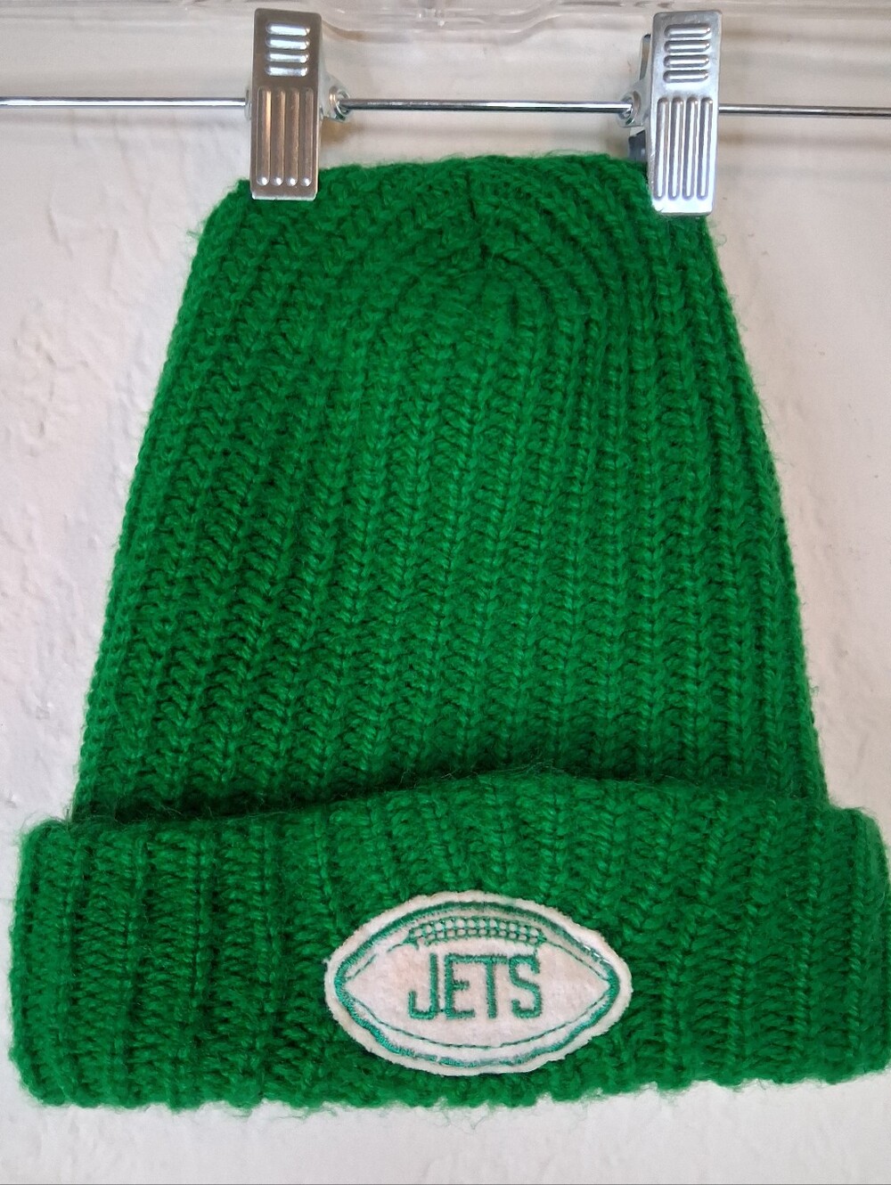 Vintage Green Kids Knit Beanie with Patch - Kids Accessories Football Jets Youth